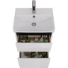 Тумба LEMARK COMBI 50 см под раковину, подвесная/напольная, 2 ящика, планки-чёрный; корпус/фасад белый глянец LM03C50T-black